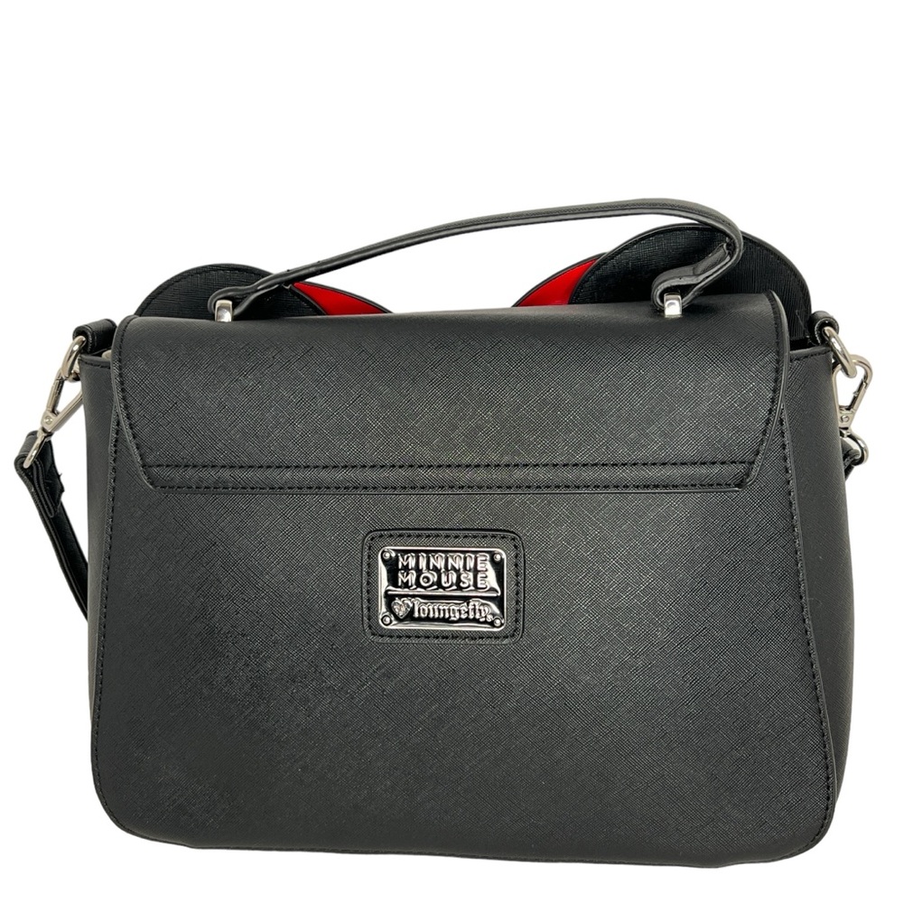 Disney Loungefly Black Leather Minnie Mouse With Bow And Ears Crossbody Bag - Picture 11 of 12
